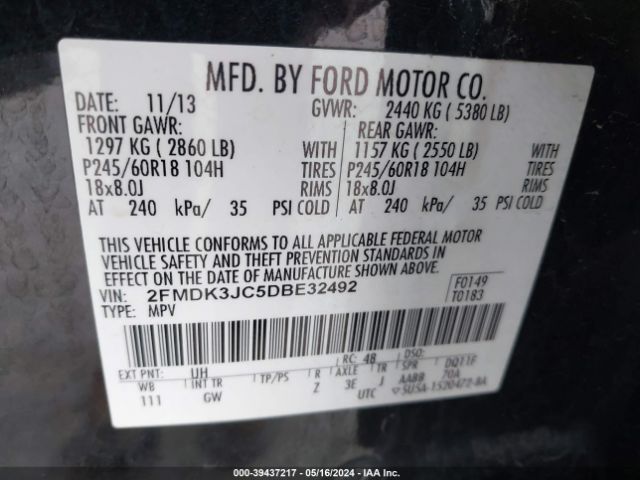 Photo 8 VIN: 2FMDK3JC5DBE32492 - FORD EDGE 