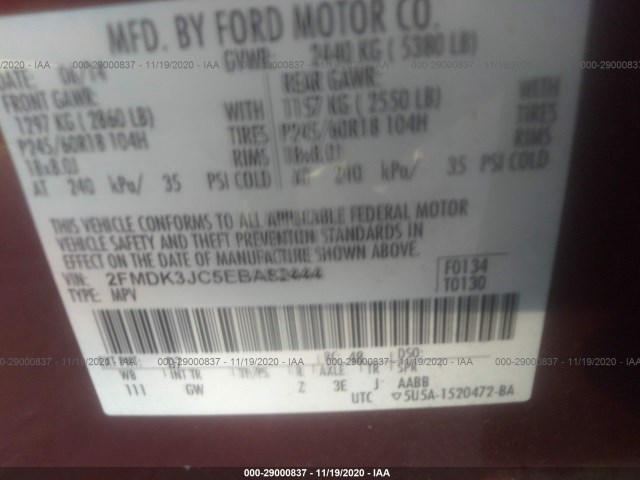 Photo 8 VIN: 2FMDK3JC5EBA82444 - FORD EDGE 