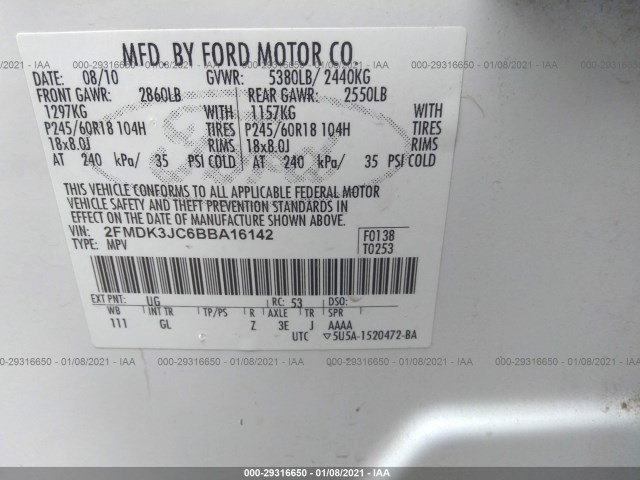 Photo 8 VIN: 2FMDK3JC6BBA16142 - FORD EDGE 