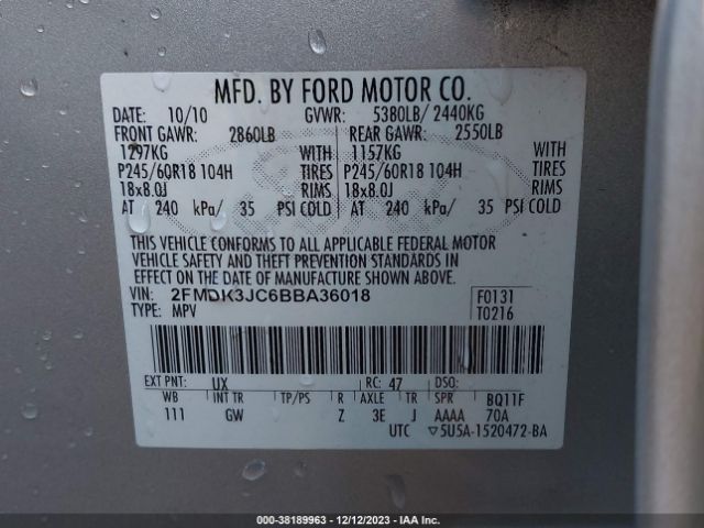 Photo 8 VIN: 2FMDK3JC6BBA36018 - FORD EDGE 