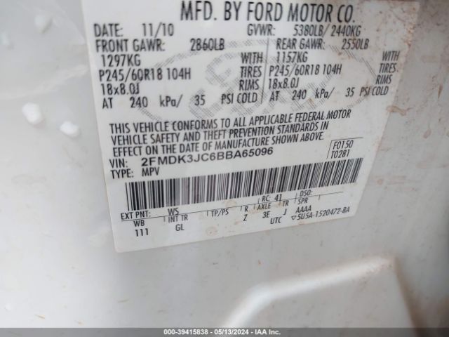 Photo 8 VIN: 2FMDK3JC6BBA65096 - FORD EDGE 