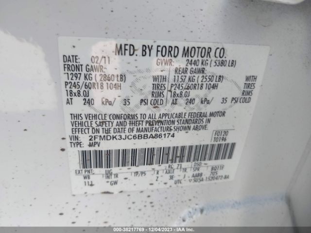 Photo 8 VIN: 2FMDK3JC6BBA86174 - FORD EDGE 