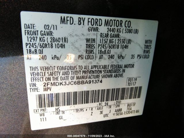 Photo 8 VIN: 2FMDK3JC6BBA91374 - FORD EDGE 