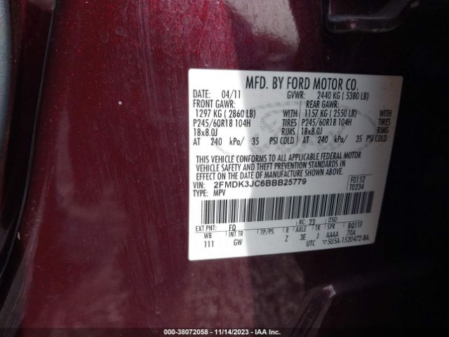 Photo 8 VIN: 2FMDK3JC6BBB25779 - FORD EDGE 