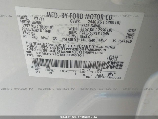 Photo 8 VIN: 2FMDK3JC6BBB68101 - FORD EDGE 