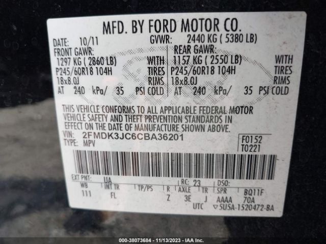 Photo 8 VIN: 2FMDK3JC6CBA36201 - FORD EDGE 