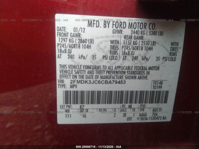 Photo 8 VIN: 2FMDK3JC6CBA79453 - FORD EDGE 