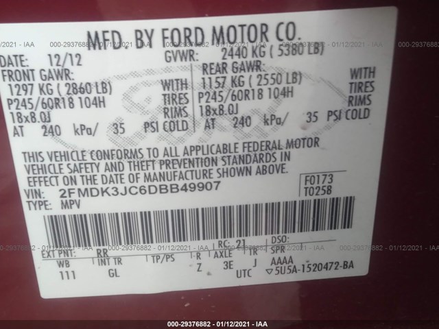 Photo 8 VIN: 2FMDK3JC6DBB49907 - FORD EDGE 