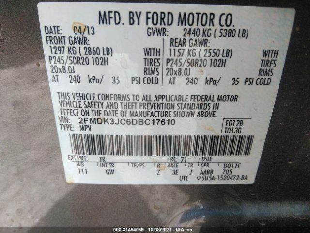 Photo 8 VIN: 2FMDK3JC6DBC17610 - FORD EDGE 