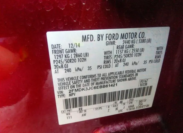 Photo 8 VIN: 2FMDK3JC6EBB81421 - FORD EDGE 