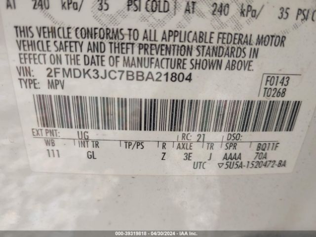 Photo 8 VIN: 2FMDK3JC7BBA21804 - FORD EDGE 