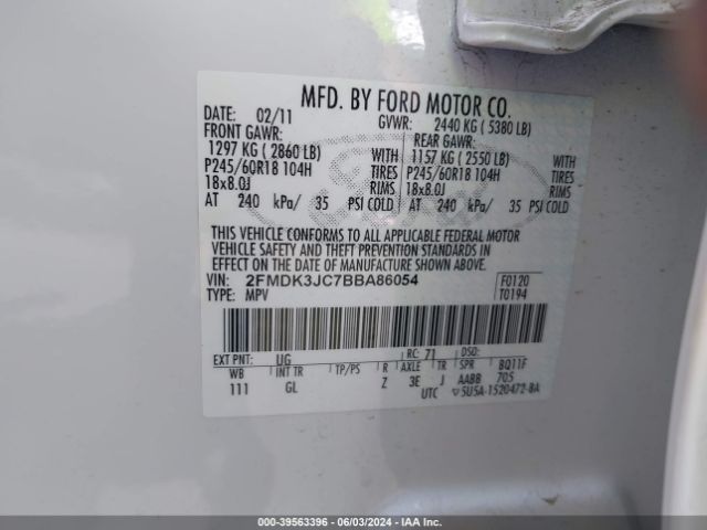 Photo 8 VIN: 2FMDK3JC7BBA86054 - FORD EDGE 