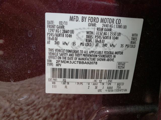 Photo 9 VIN: 2FMDK3JC7BBA92078 - FORD EDGE SEL 