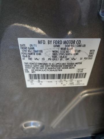 Photo 9 VIN: 2FMDK3JC7CBA22789 - FORD EDGE SEL 