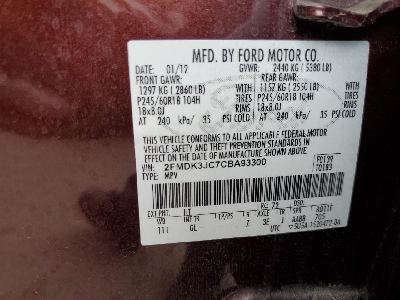 Photo 13 VIN: 2FMDK3JC7CBA93300 - FORD EDGE 