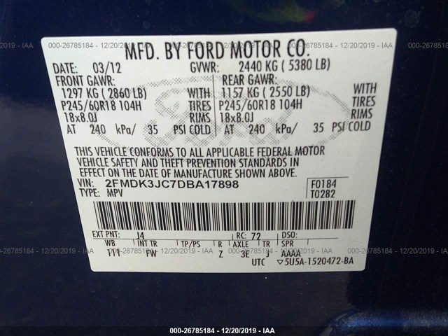 Photo 8 VIN: 2FMDK3JC7DBA17898 - FORD EDGE 