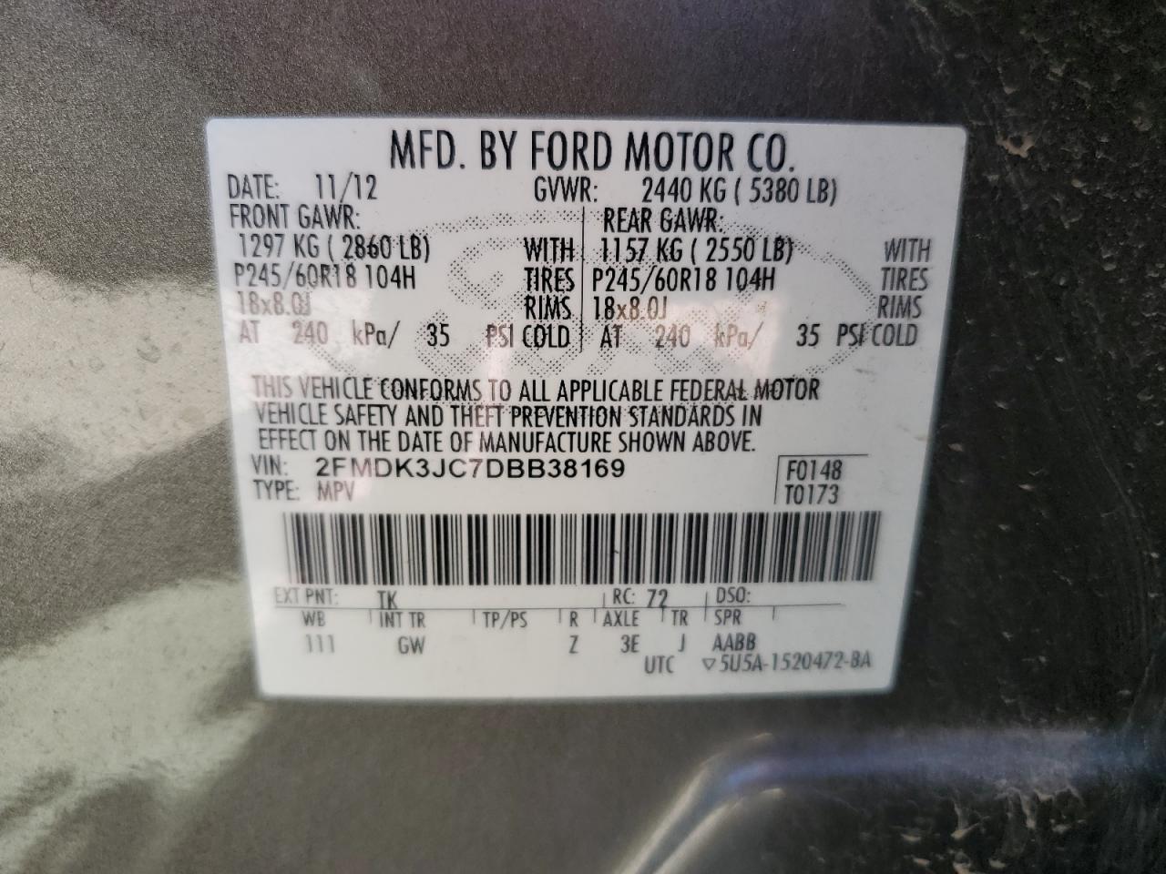 Photo 11 VIN: 2FMDK3JC7DBB38169 - FORD EDGE 