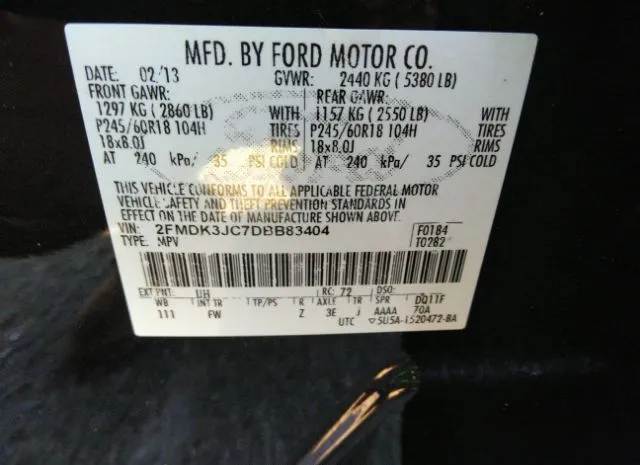 Photo 8 VIN: 2FMDK3JC7DBB83404 - FORD EDGE 