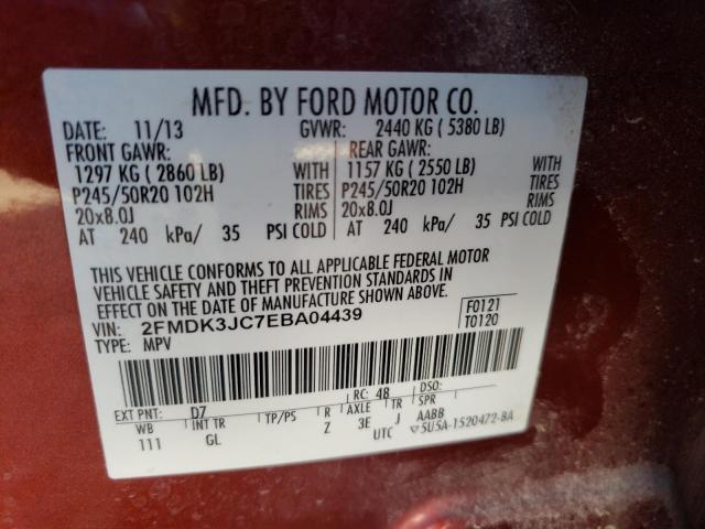 Photo 9 VIN: 2FMDK3JC7EBA04439 - FORD EDGE SEL 