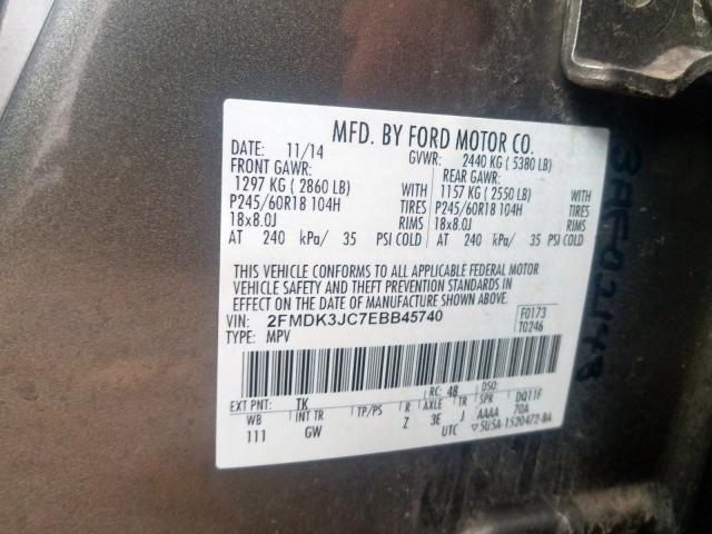 Photo 9 VIN: 2FMDK3JC7EBB45740 - FORD EDGE SEL 