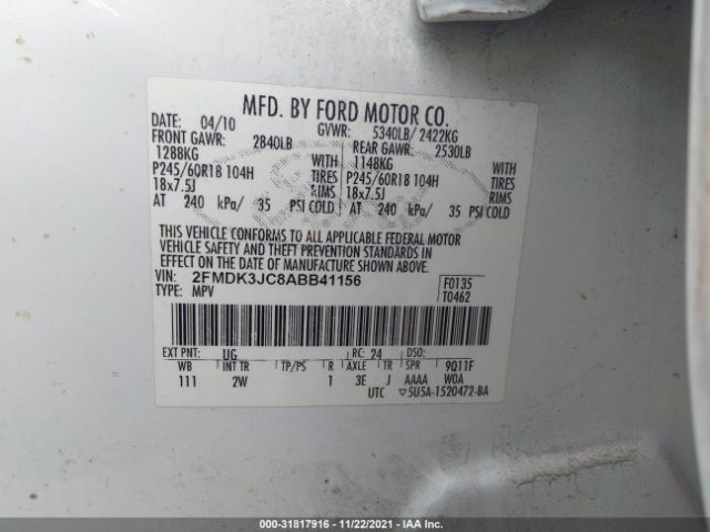 Photo 8 VIN: 2FMDK3JC8ABB41156 - FORD EDGE 