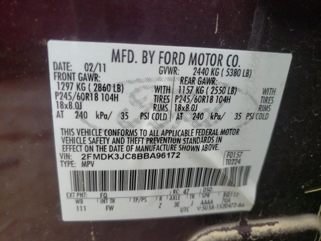 Photo 9 VIN: 2FMDK3JC8BBA96172 - FORD EDGE SEL 