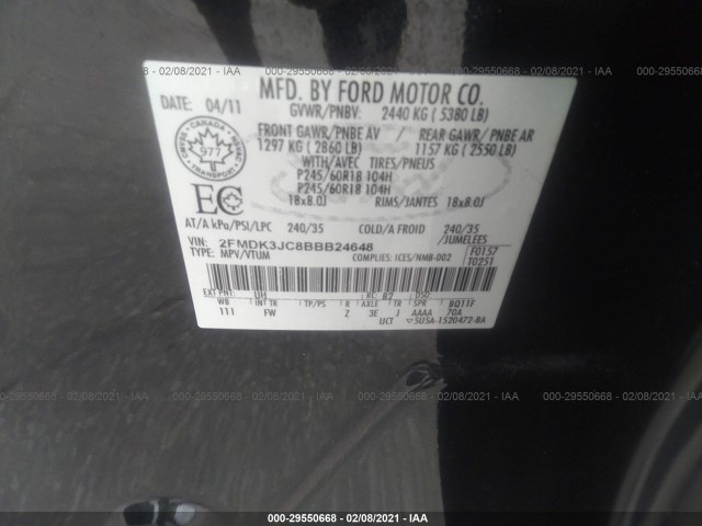 Photo 8 VIN: 2FMDK3JC8BBB24648 - FORD EDGE 