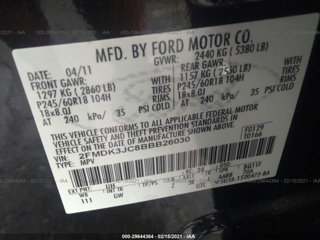 Photo 8 VIN: 2FMDK3JC8BBB26030 - FORD EDGE 