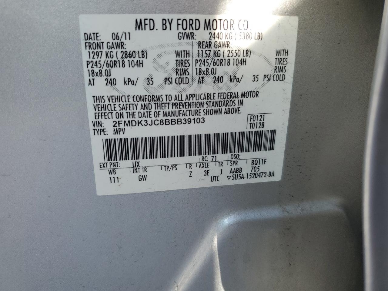 Photo 11 VIN: 2FMDK3JC8BBB39103 - FORD EDGE 