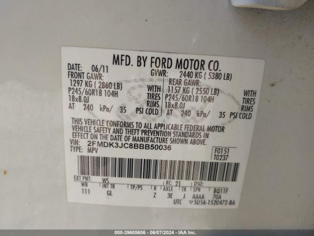 Photo 8 VIN: 2FMDK3JC8BBB50036 - FORD EDGE 