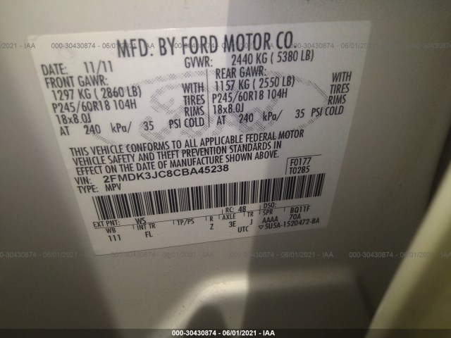 Photo 8 VIN: 2FMDK3JC8CBA45238 - FORD EDGE 