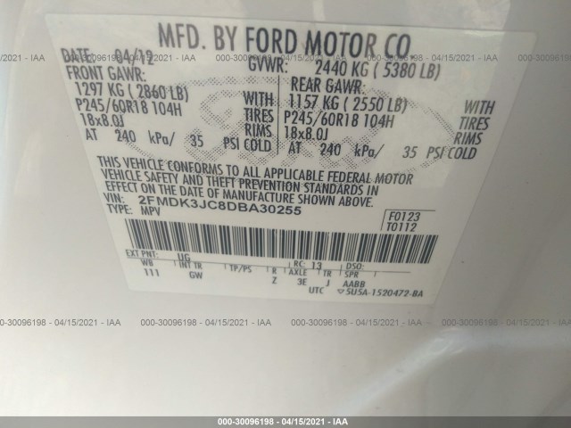 Photo 8 VIN: 2FMDK3JC8DBA30255 - FORD EDGE 