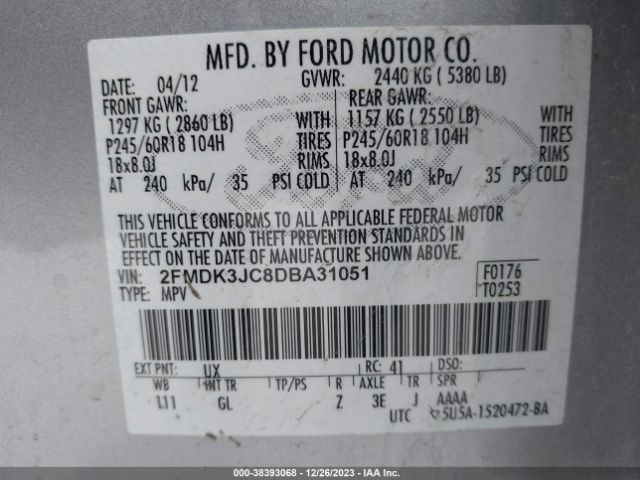 Photo 8 VIN: 2FMDK3JC8DBA31051 - FORD EDGE 