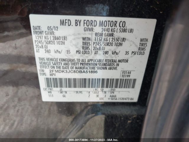 Photo 8 VIN: 2FMDK3JC8DBA51896 - FORD EDGE 