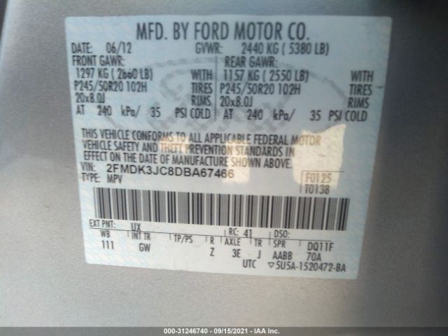 Photo 8 VIN: 2FMDK3JC8DBA67466 - FORD EDGE 