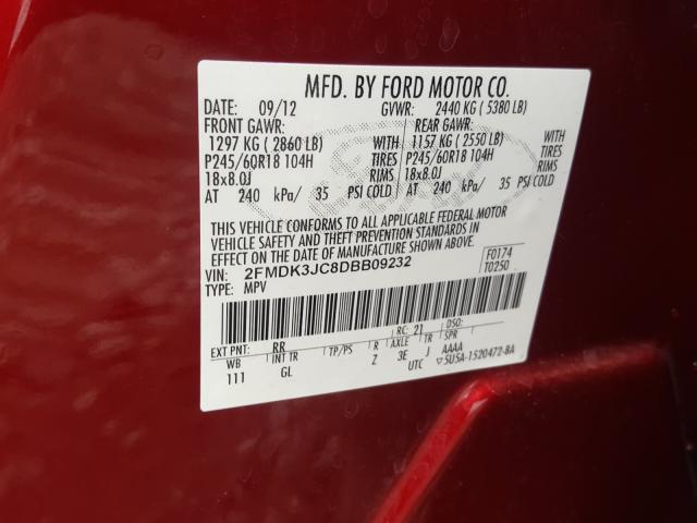 Photo 9 VIN: 2FMDK3JC8DBB09232 - FORD EDGE SEL 