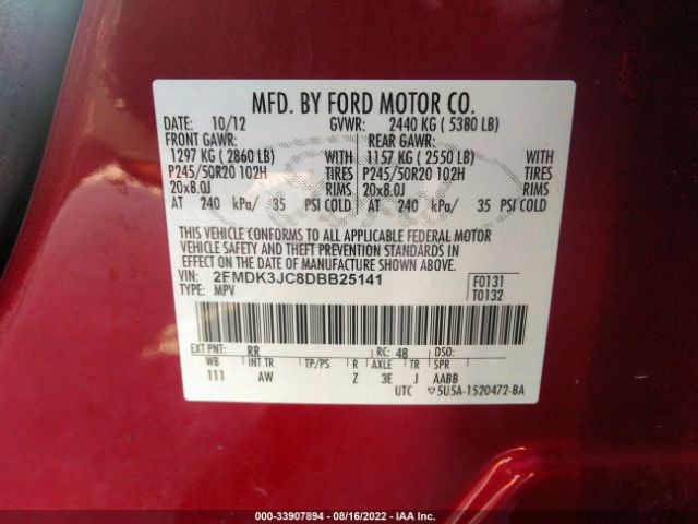 Photo 8 VIN: 2FMDK3JC8DBB25141 - FORD EDGE 