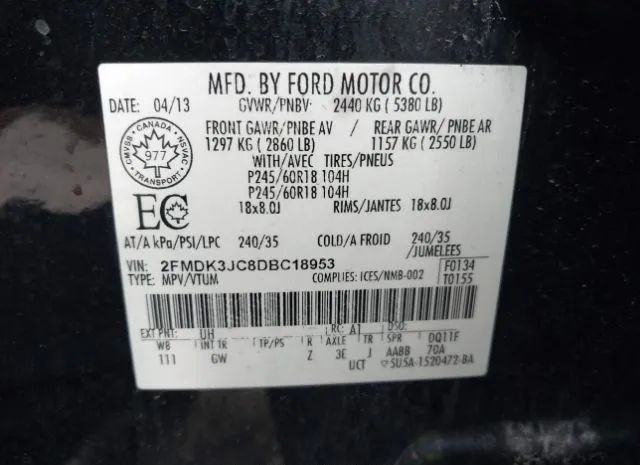 Photo 8 VIN: 2FMDK3JC8DBC18953 - FORD EDGE 