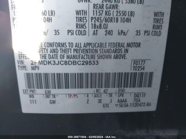 Photo 8 VIN: 2FMDK3JC8DBC29533 - FORD EDGE 