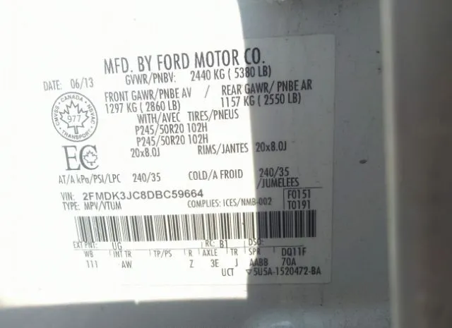 Photo 8 VIN: 2FMDK3JC8DBC59664 - FORD EDGE 