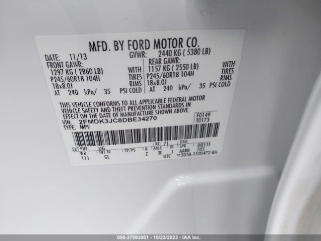 Photo 8 VIN: 2FMDK3JC8DBE34270 - FORD EDGE 