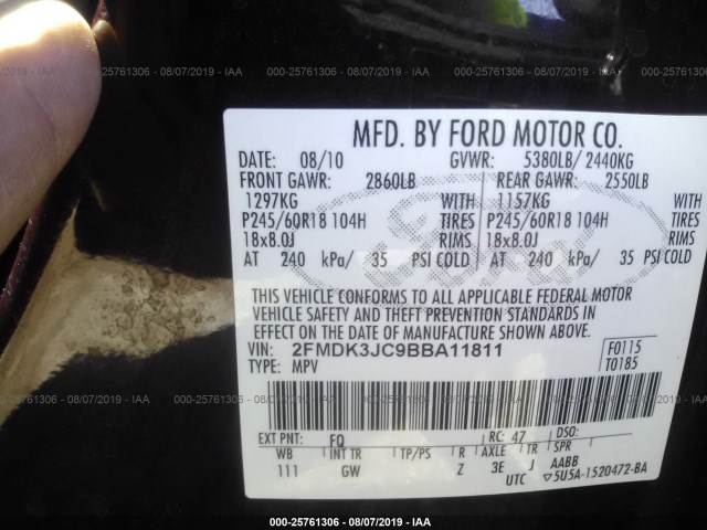 Photo 8 VIN: 2FMDK3JC9BBA11811 - FORD EDGE 