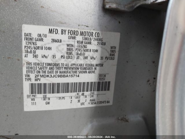 Photo 8 VIN: 2FMDK3JC9BBA15714 - FORD EDGE 