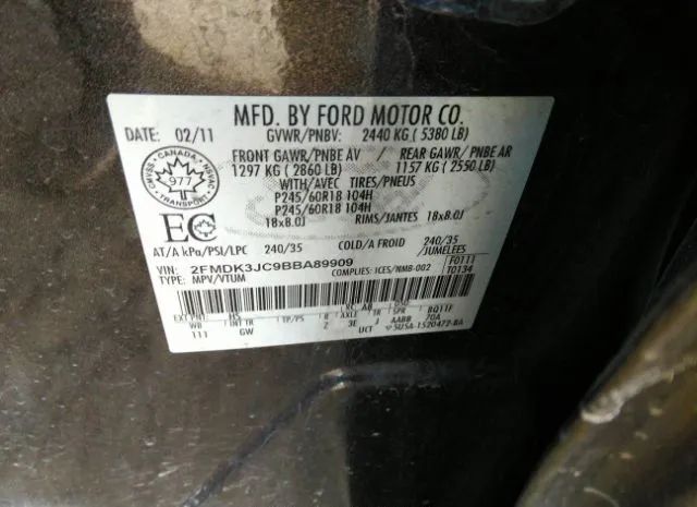 Photo 8 VIN: 2FMDK3JC9BBA89909 - FORD EDGE 