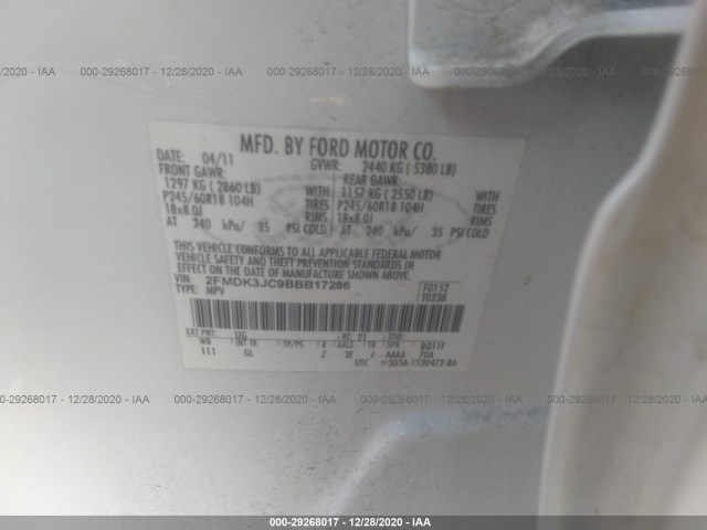 Photo 8 VIN: 2FMDK3JC9BBB17286 - FORD EDGE 