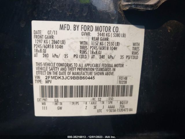 Photo 8 VIN: 2FMDK3JC9BBB60445 - FORD EDGE 