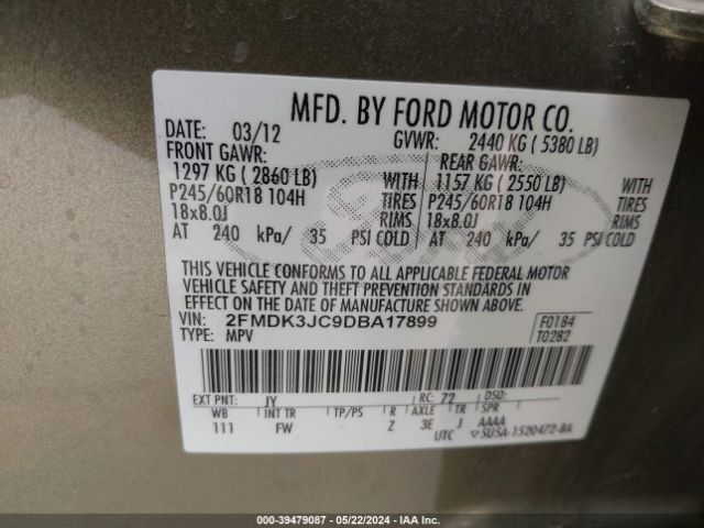 Photo 8 VIN: 2FMDK3JC9DBA17899 - FORD EDGE 