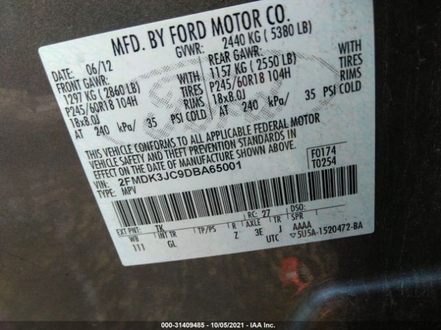 Photo 8 VIN: 2FMDK3JC9DBA65001 - FORD EDGE 