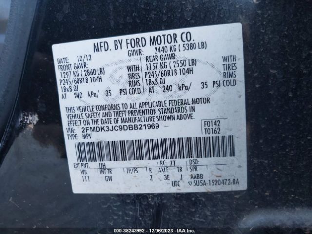 Photo 8 VIN: 2FMDK3JC9DBB21969 - FORD EDGE 