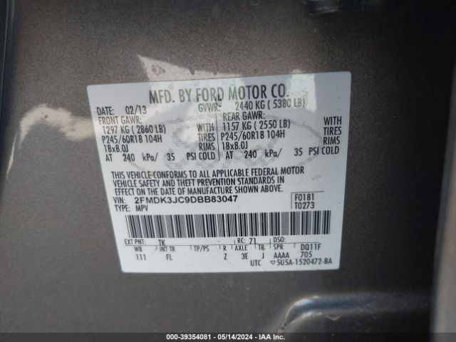 Photo 8 VIN: 2FMDK3JC9DBB83047 - FORD EDGE 